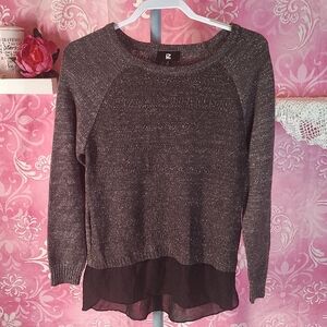Iz Byer Black and Gray Crew Neck Sweater